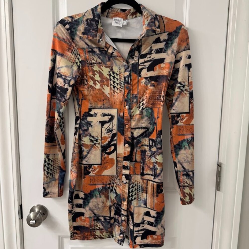 Abstract Print Button-Front Dress (Size 4) - Princess Polly